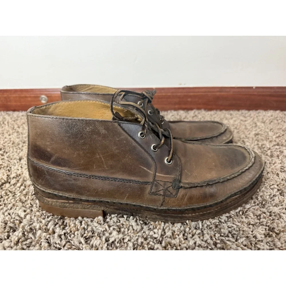Frye Mens Brown Leather Moc Toe Chukka Boots Lace Up Mid Top Rugged Work Boots
